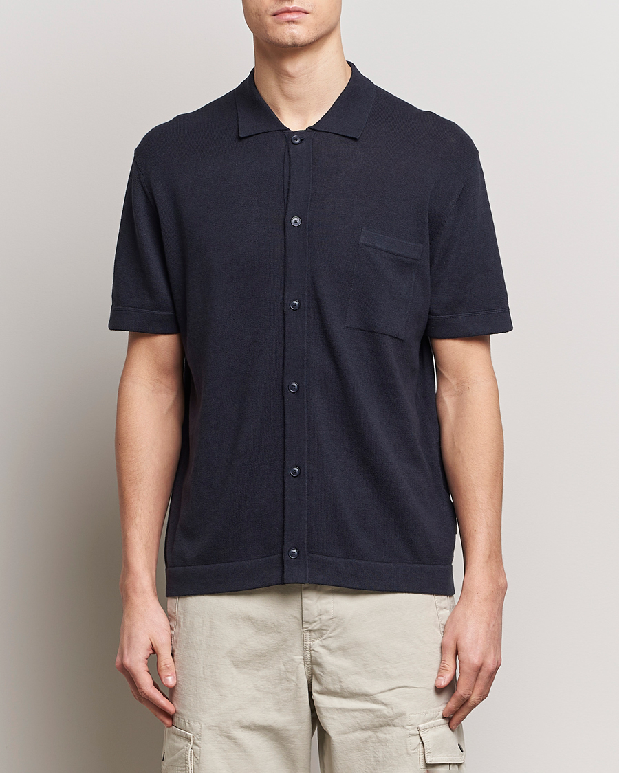 Hombres | Camisas | BOSS ORANGE | Kamiccio Knitted Short Sleeve Shirt Dark Blue
