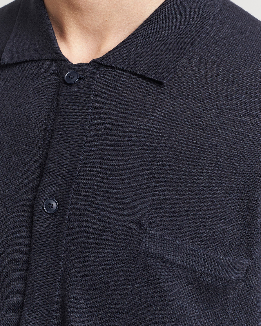 Hombres | Camisas | BOSS ORANGE | Kamiccio Knitted Short Sleeve Shirt Dark Blue