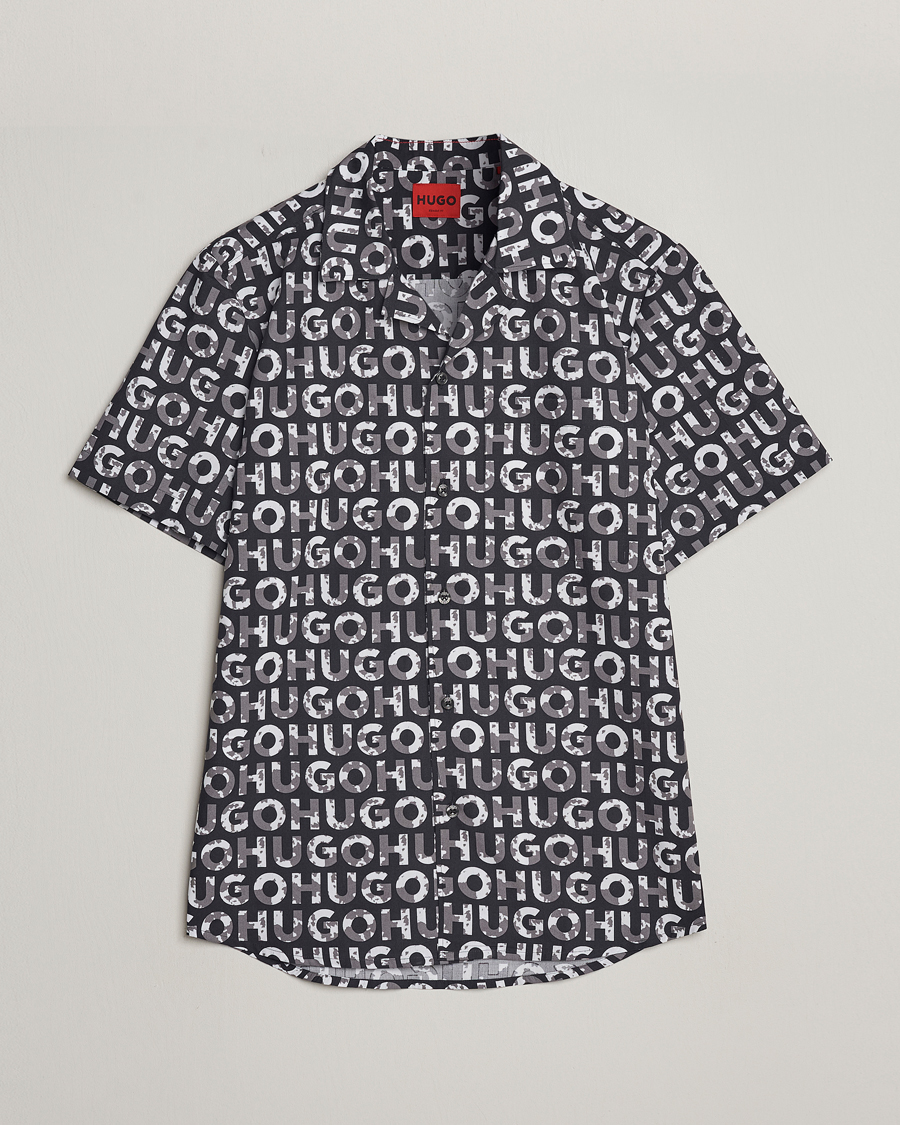 Hombres | Camisas | HUGO | Ellino Short Sleeve Cotton Shirt Black/White