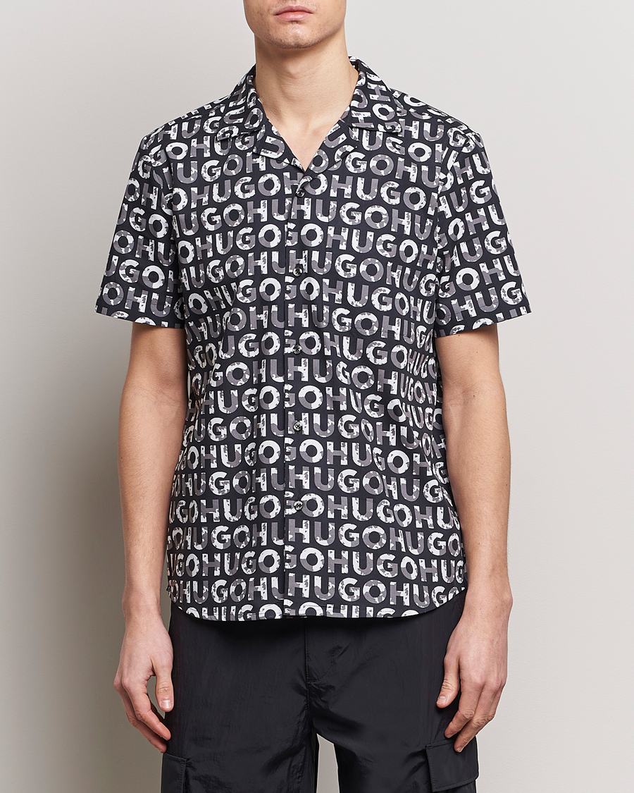 Hombres | Camisas | HUGO | Ellino Short Sleeve Cotton Shirt Black/White