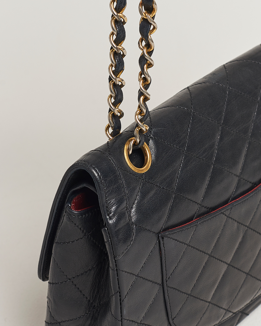 Hombres | Chanel Pre-Owned Matelasse Double Flap Bag Black | Chanel Pre-Owned | Matelasse Double Flap Bag Black