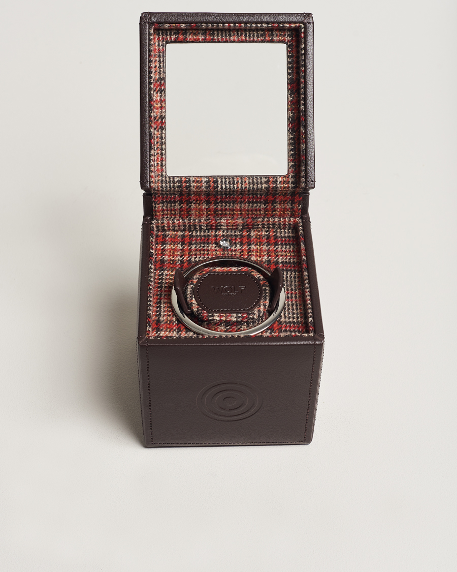 Hombres | Cajas para relojes y joyas | WOLF | WM Brown Single Watch Winder Tweed Brown