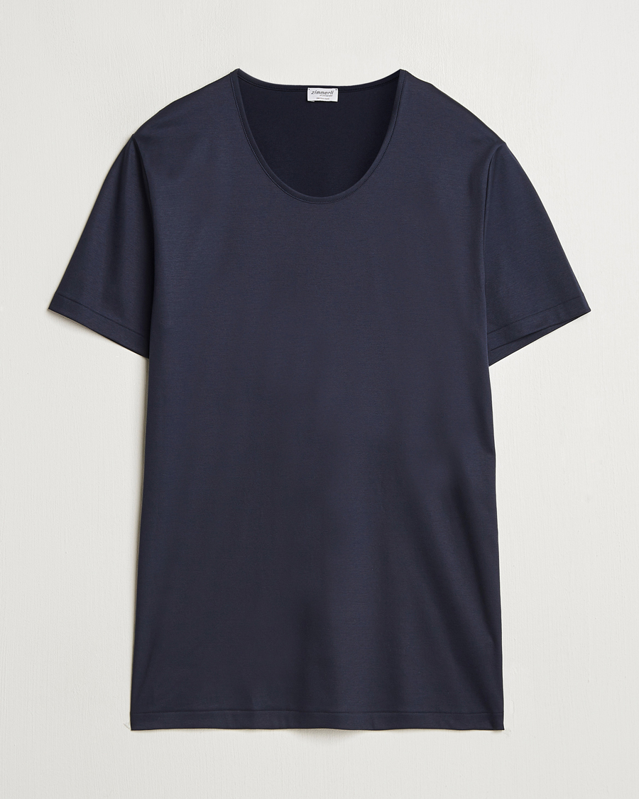 Hombres | Camisetas | Zimmerli of Switzerland | Sea Island Cotton Crew Neck T-shirt Navy