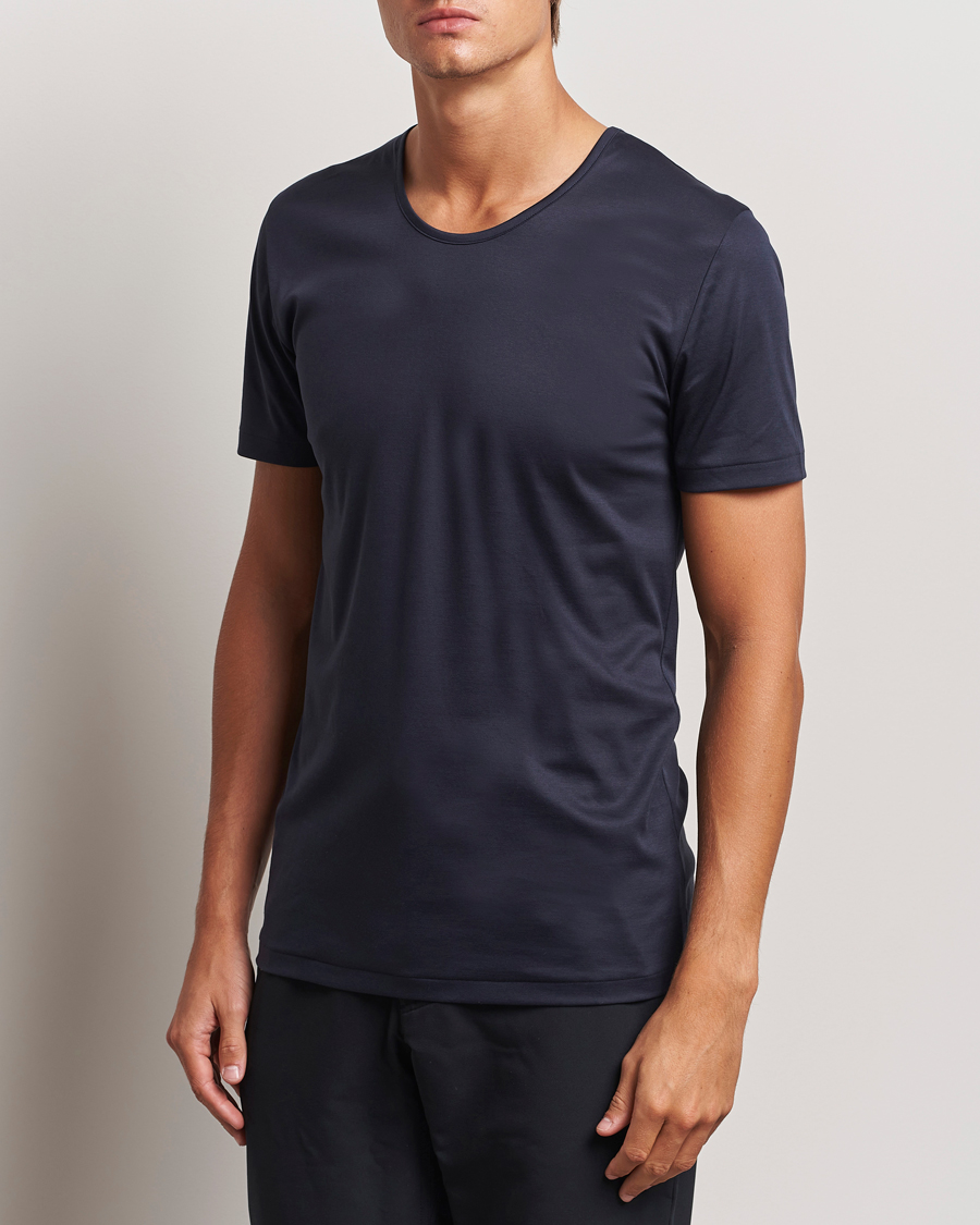Hombres | Camisetas | Zimmerli of Switzerland | Sea Island Cotton Crew Neck T-shirt Navy