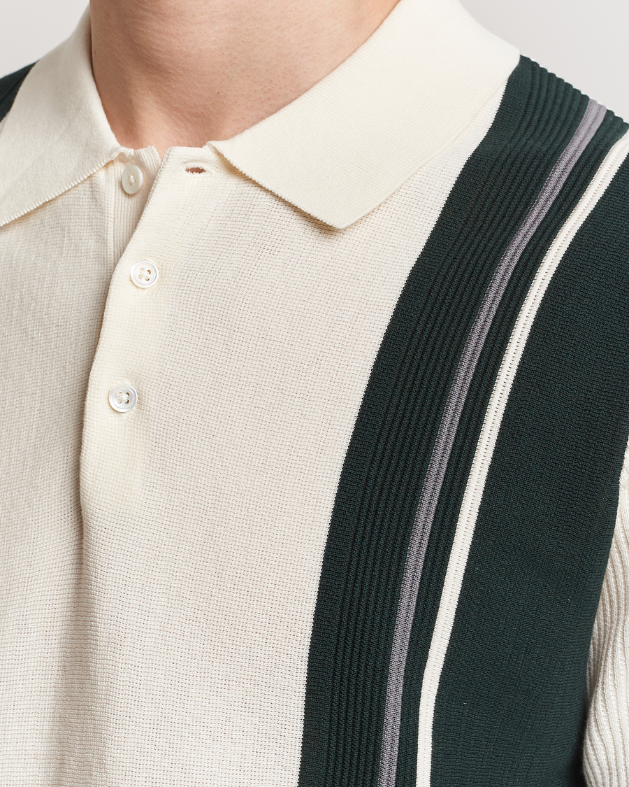 Hombres | Polos | BEAMS PLUS | Knit Stripe Short Sleeve Polo White/Green