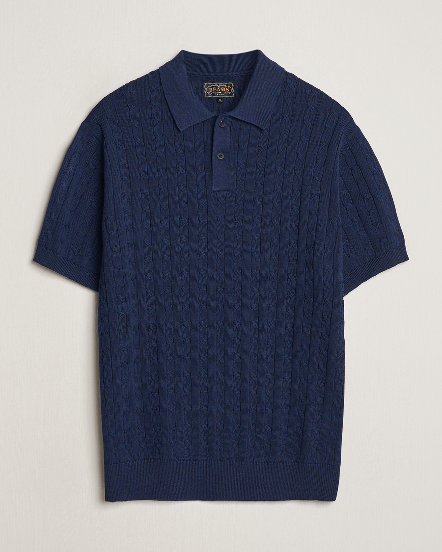 Hombres | Polos | BEAMS PLUS | Short Sleeve Cable Polo Navy