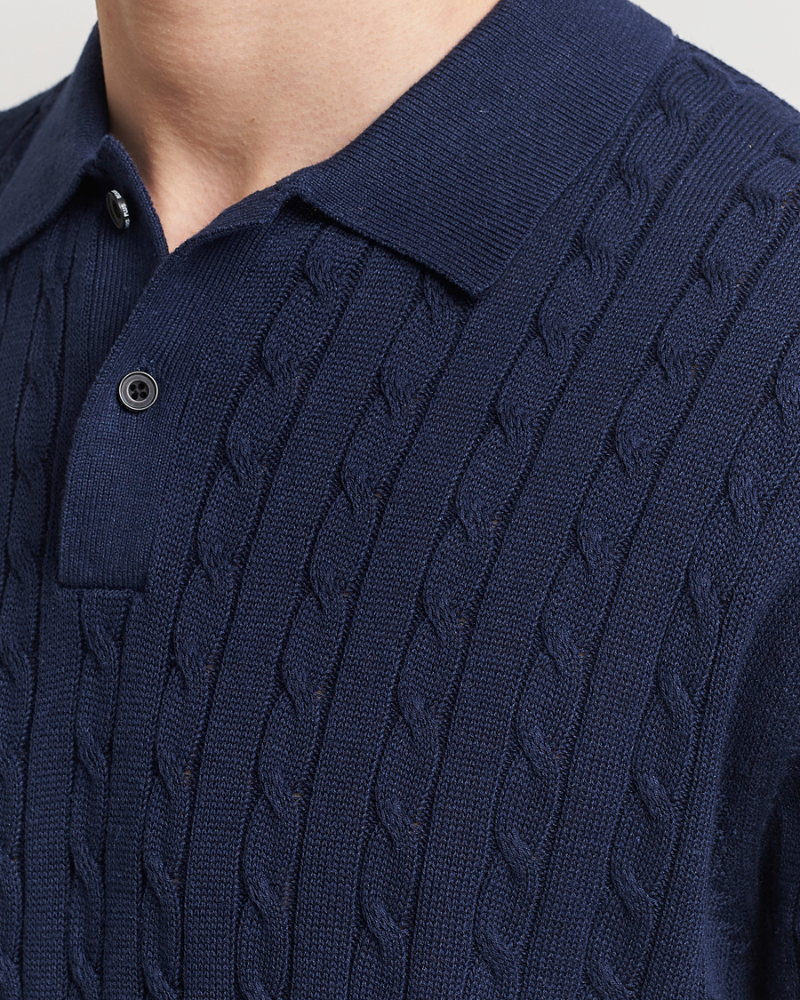 Hombres | Polos | BEAMS PLUS | Short Sleeve Cable Polo Navy
