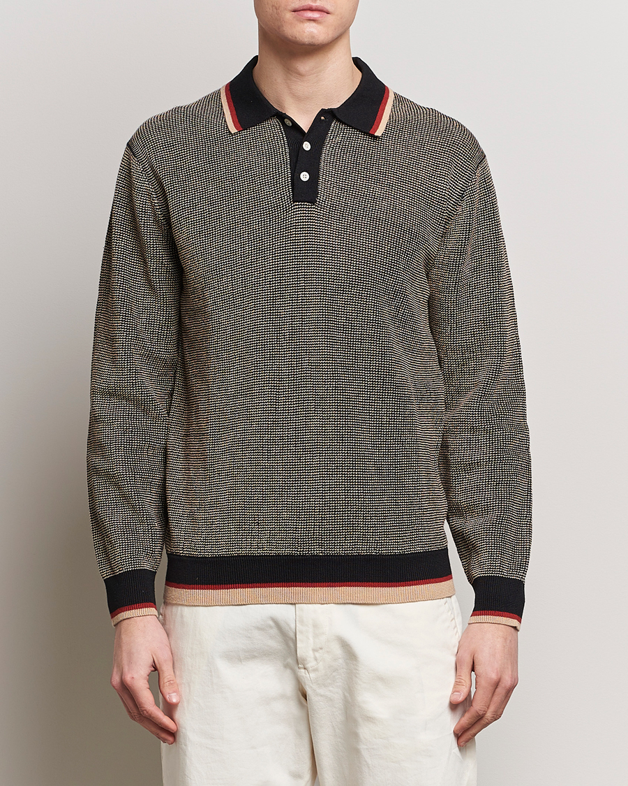 Hombres | Japanese Department | BEAMS PLUS | Slab Knit Long Sleeve Polo Black