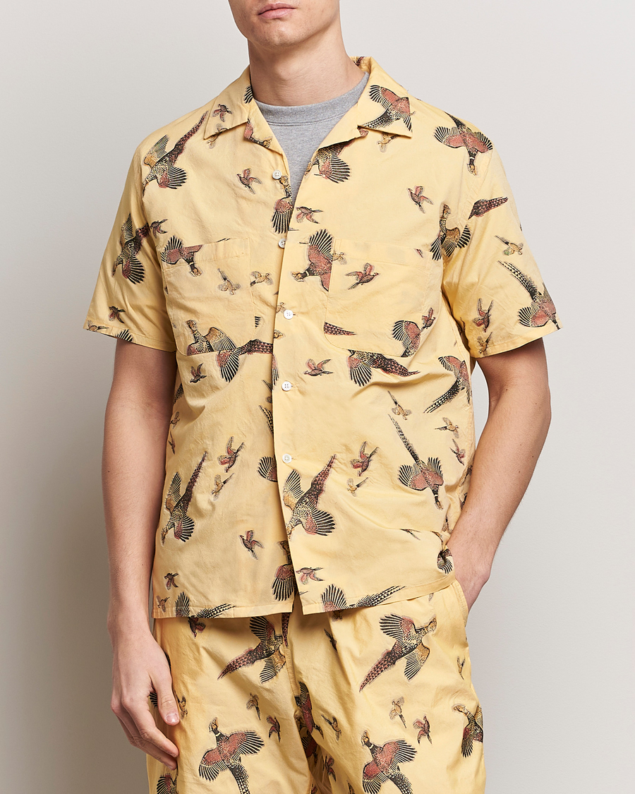 Hombres | Camisas de manga corta | BEAMS PLUS | Duck Jacquard Camp Collar Shirt Yellow