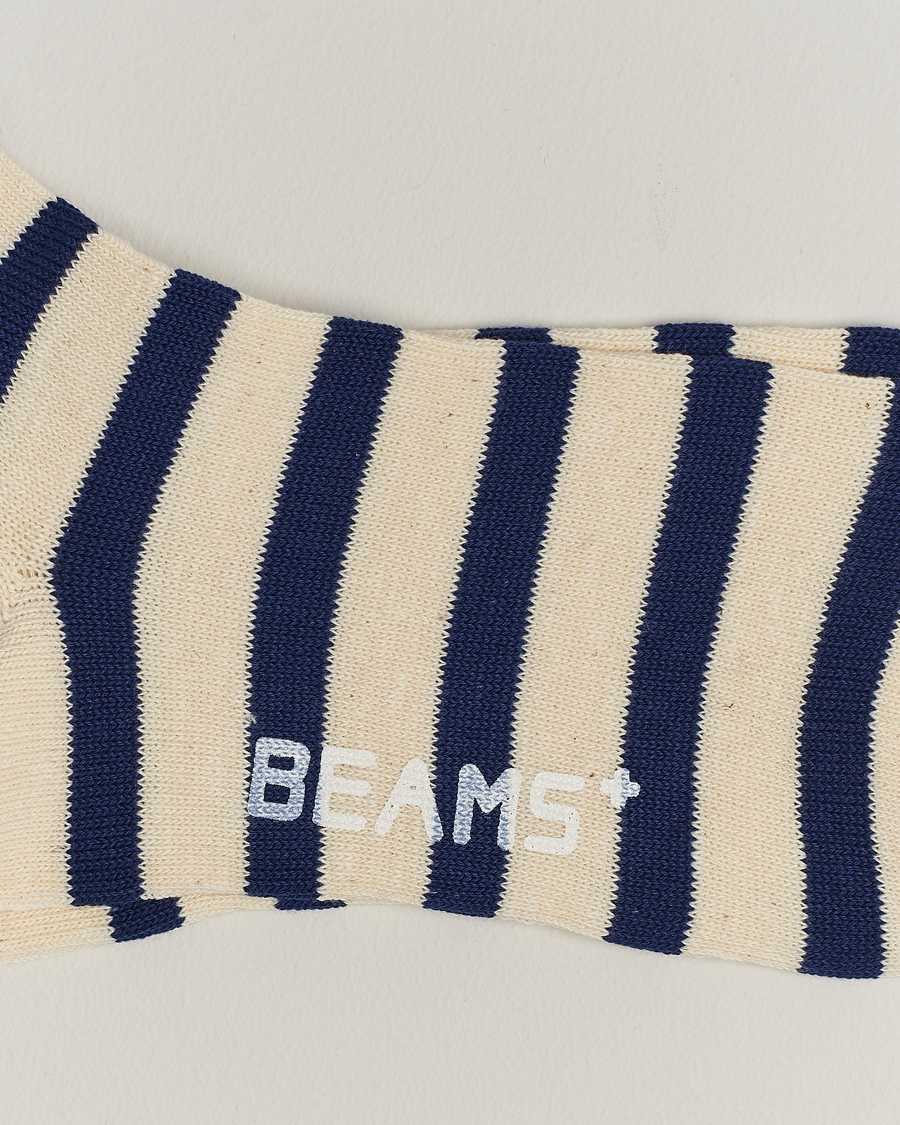 Hombres | Preppy Authentic | BEAMS PLUS | 2 Tone Striped Socks White/Navy