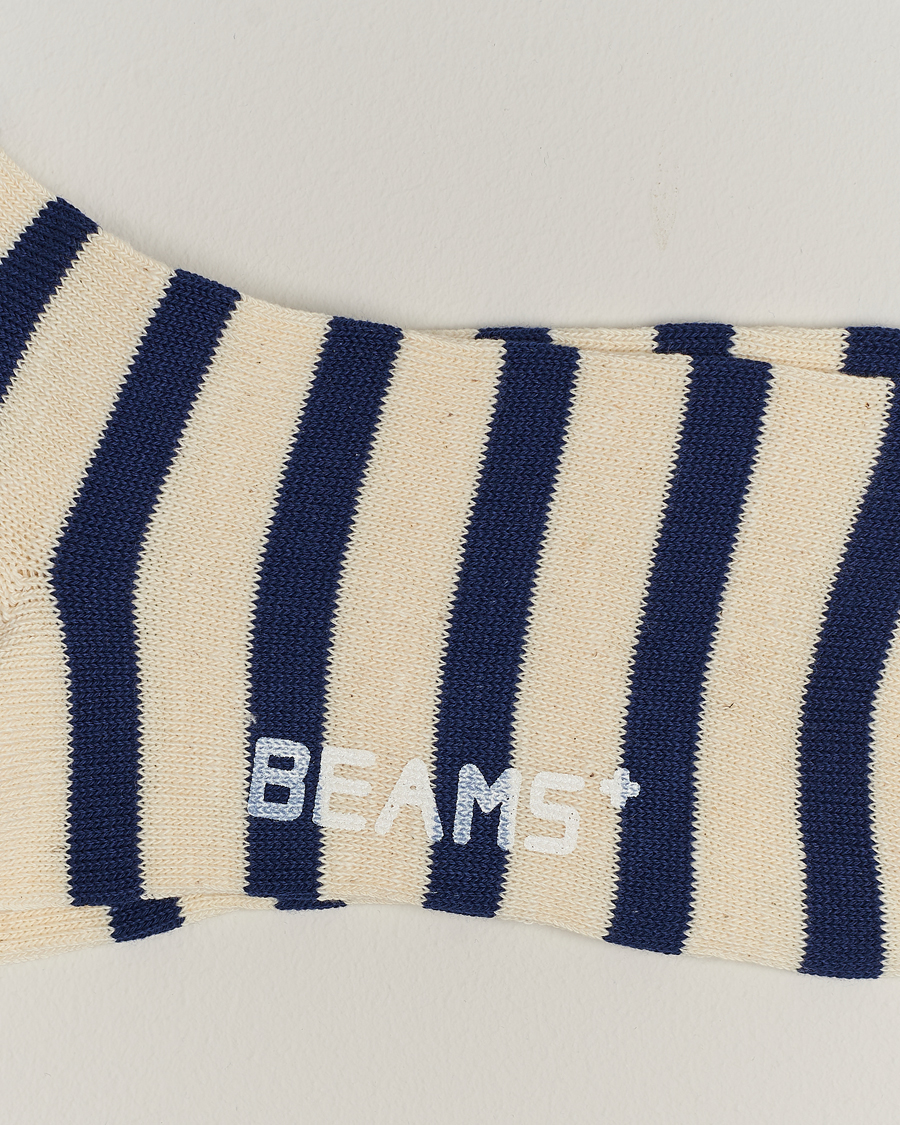 Hombres | Pañuelos de bolsillo | BEAMS PLUS | BEAMS PLUS2 Tone Stripe SocksWhite/Navy