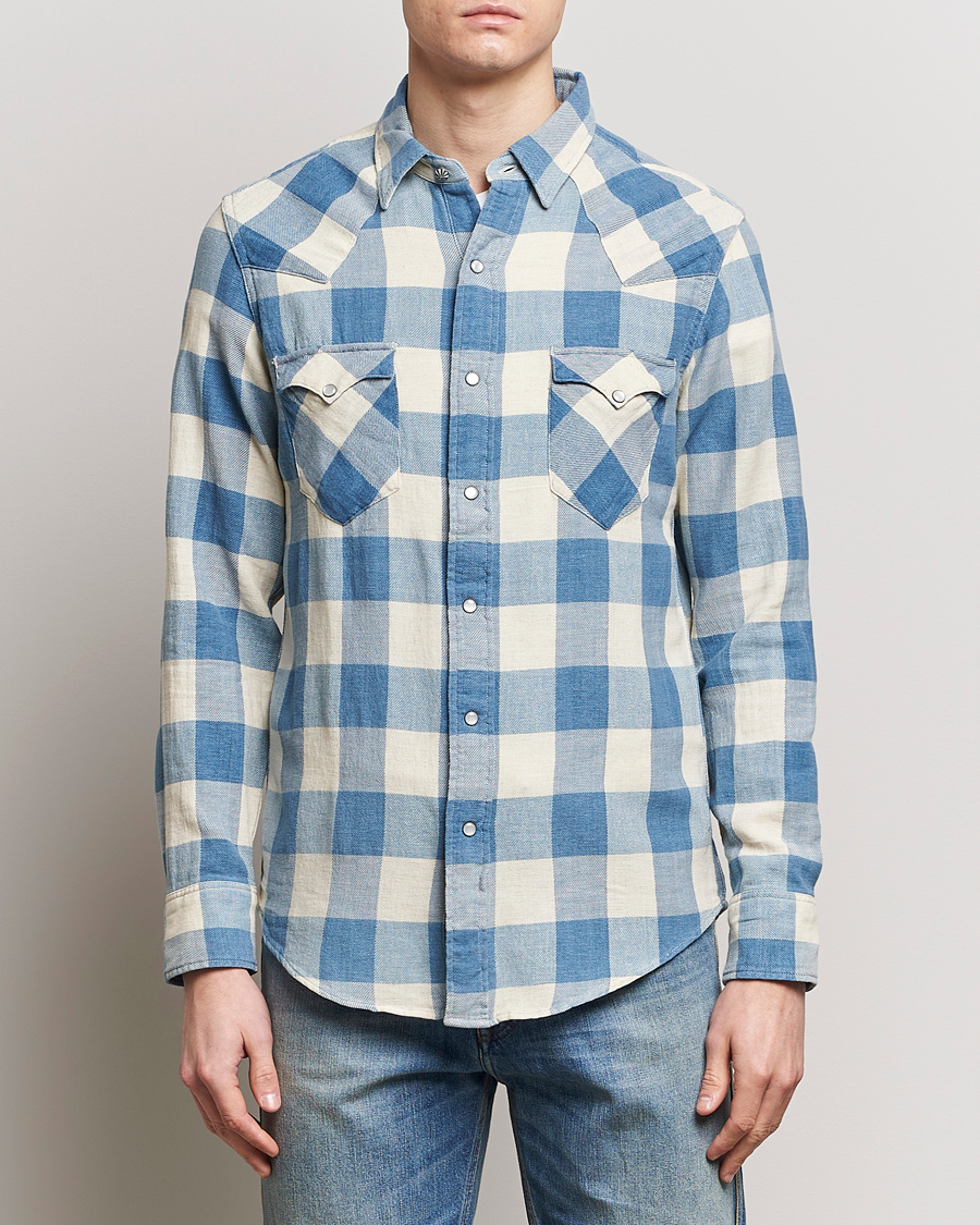Hombres | Camisas de franela | RRL | Buffalo Flannel Western Shirt Indigo/Cream