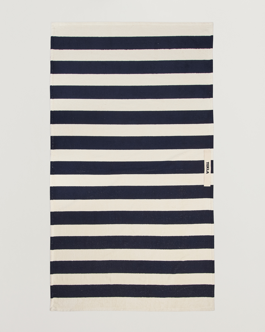 Hombres | Tekla Organic Terry Beach Towel Navy Stripes | Tekla | Organic Terry Beach Towel Navy Stripes