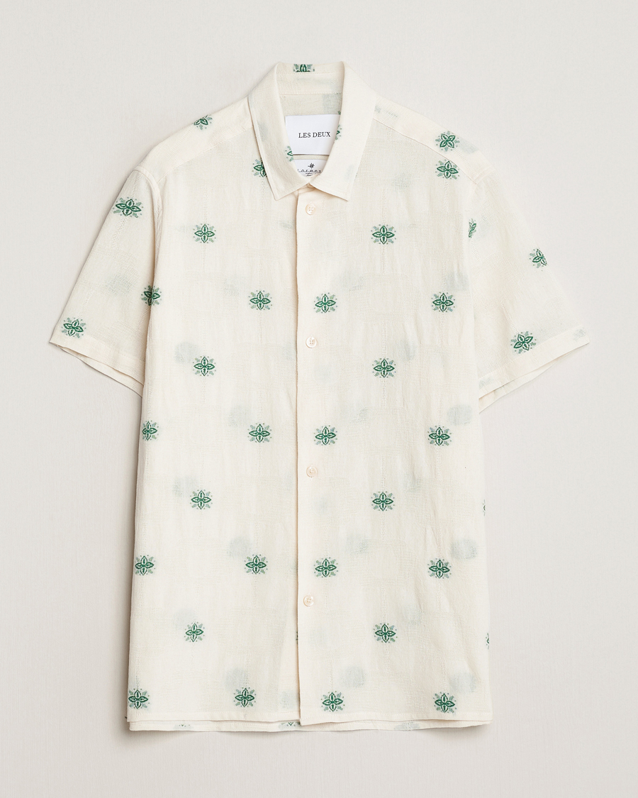 Hombres | Camisas | LES DEUX | Ira Short Sleeve Embroidery Cotton Shirt Ivory