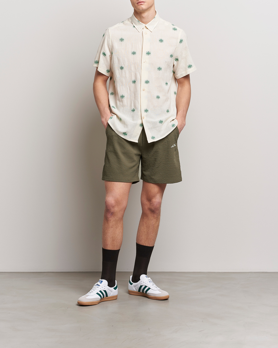 Hombres | Camisas | LES DEUX | Ira Short Sleeve Embroidery Cotton Shirt Ivory