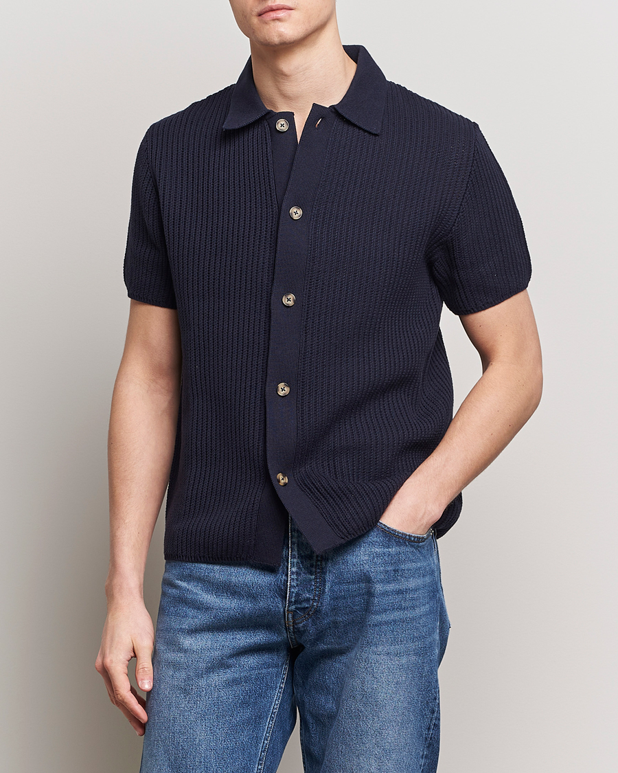 Hombres | Ropa | LES DEUX | Gustavo Knitted Shirt Dark Navy