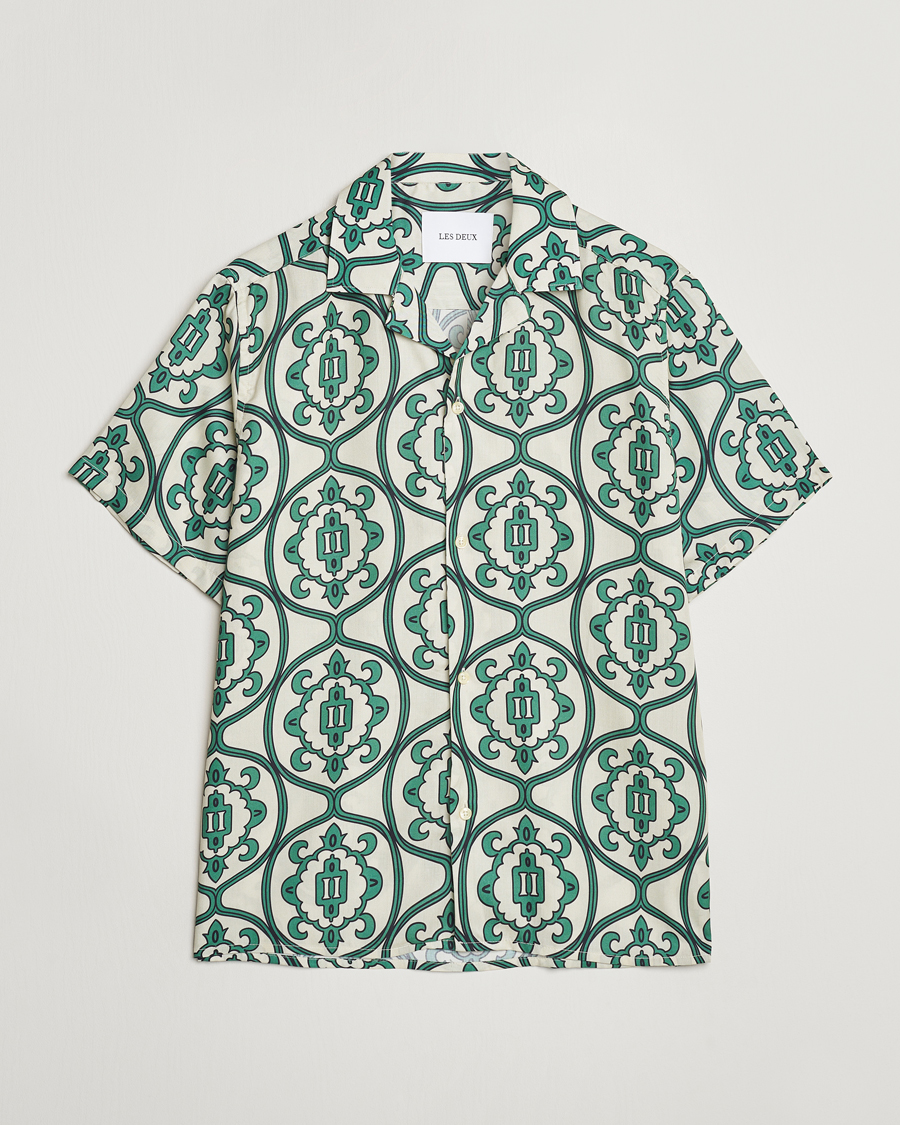 Hombres | Camisas | LES DEUX | Ornament Print Tencel Shirt Ivory/Green