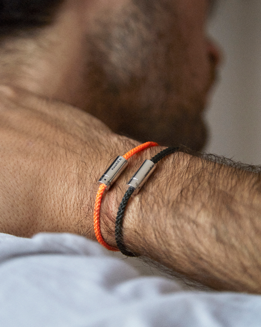 Hombres | Joyas | LE GRAMME | Nato Cable Brushed Bracelet Orange/Sterling Silver 7g