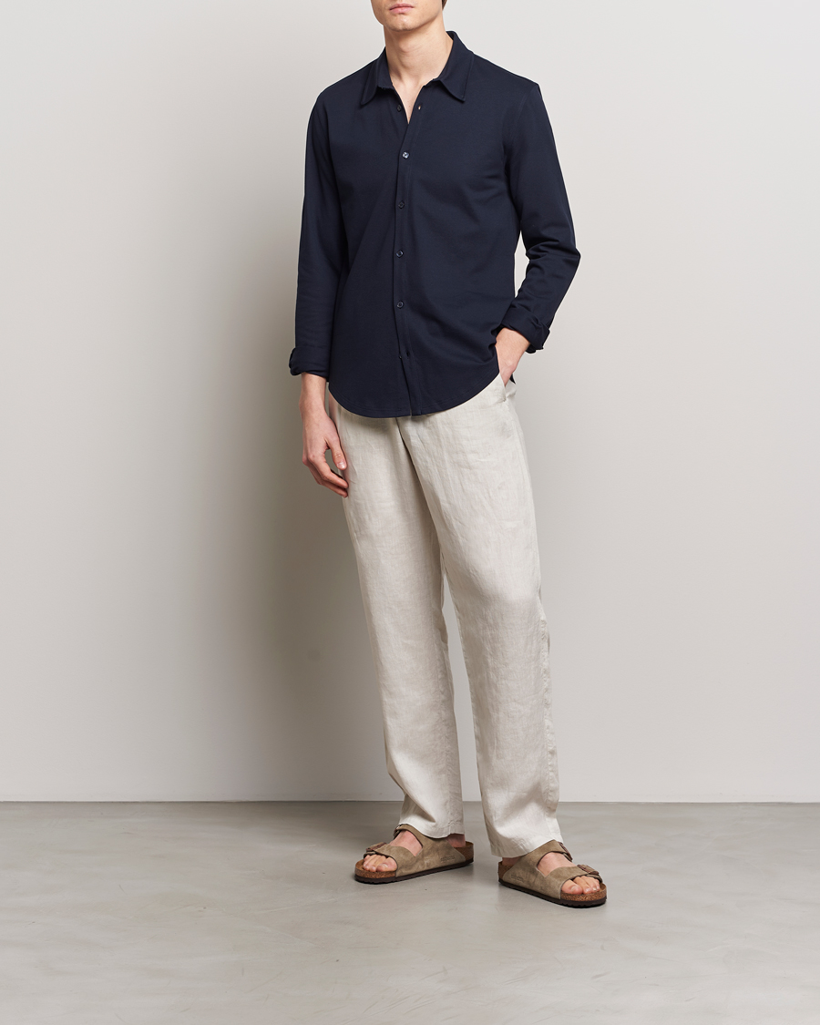 Hombres | Camisas | Orlebar Brown | Giles Long Sleeve Pique Polo Night Iris