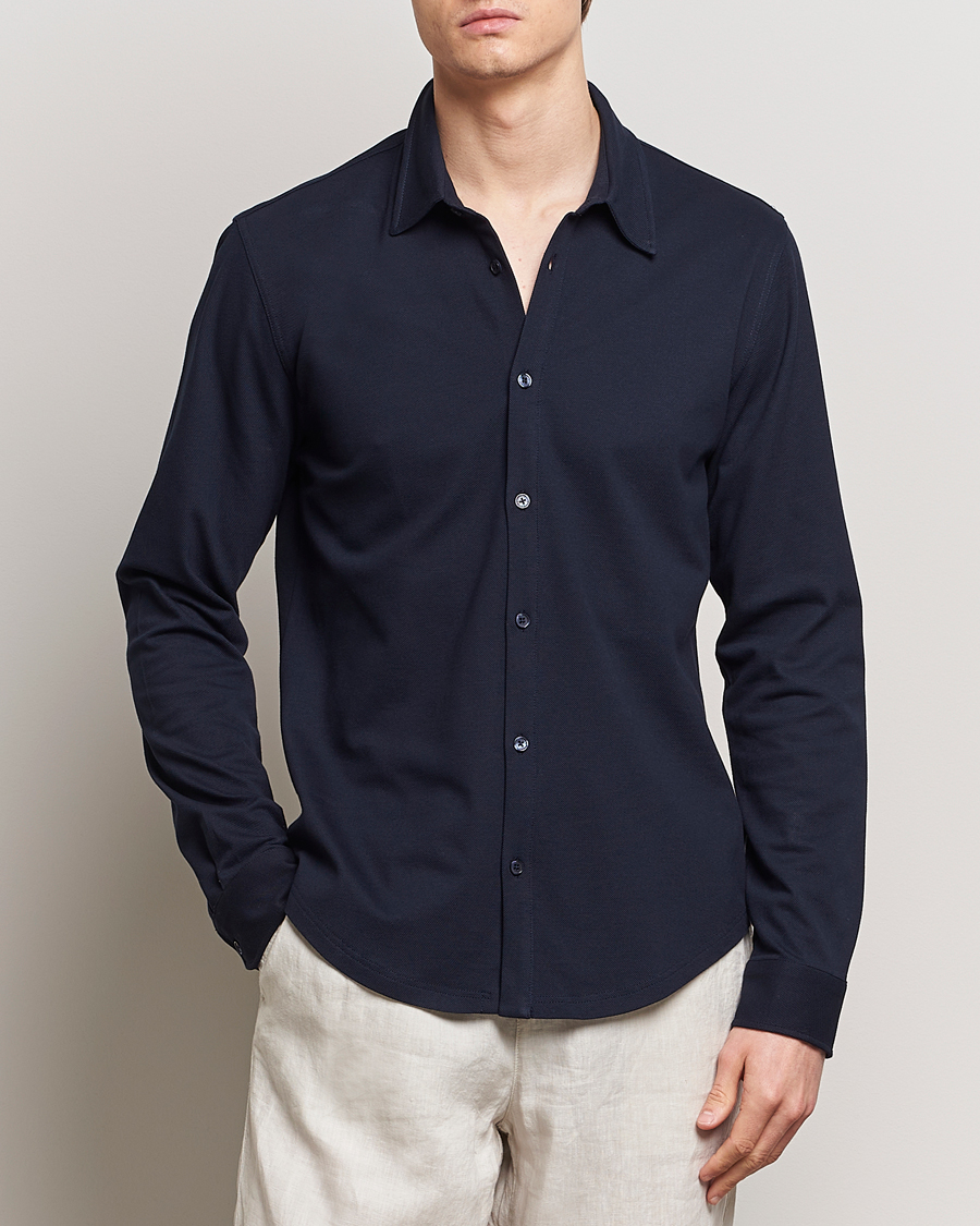 Hombres | Camisas | Orlebar Brown | Giles Long Sleeve Pique Polo Night Iris