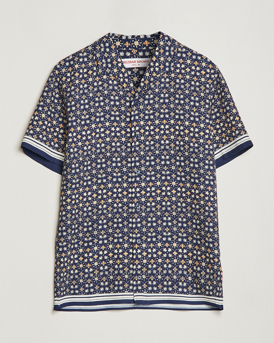 Hombres | Camisas | Orlebar Brown | Hibbert Fiore Viscose/Linen Printed Shirt Night Iris