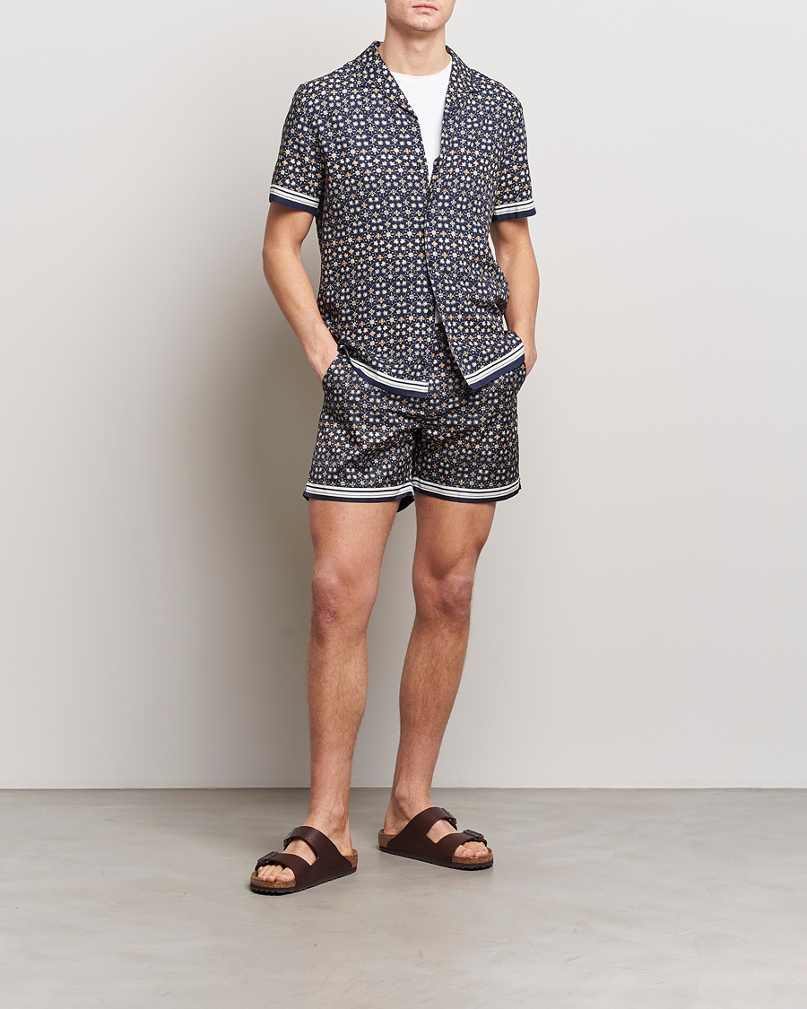 Hombres | Camisas | Orlebar Brown | Hibbert Fiore Viscose/Linen Printed Shirt Night Iris