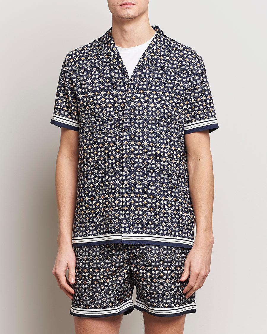 Hombres | Camisas | Orlebar Brown | Hibbert Fiore Viscose/Linen Printed Shirt Night Iris