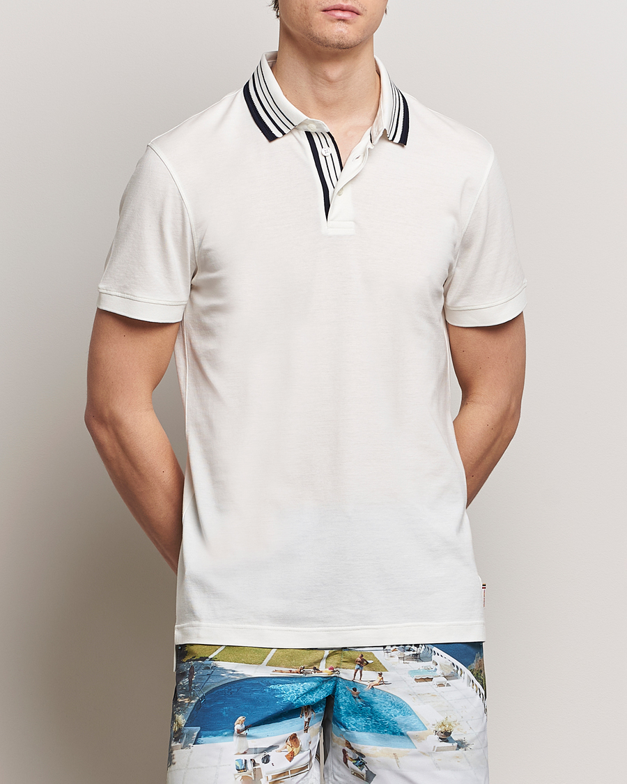 Hombres | Camisas polo de manga corta | Orlebar Brown | Dominic Border Cotton/Lyocel Polo White Sand