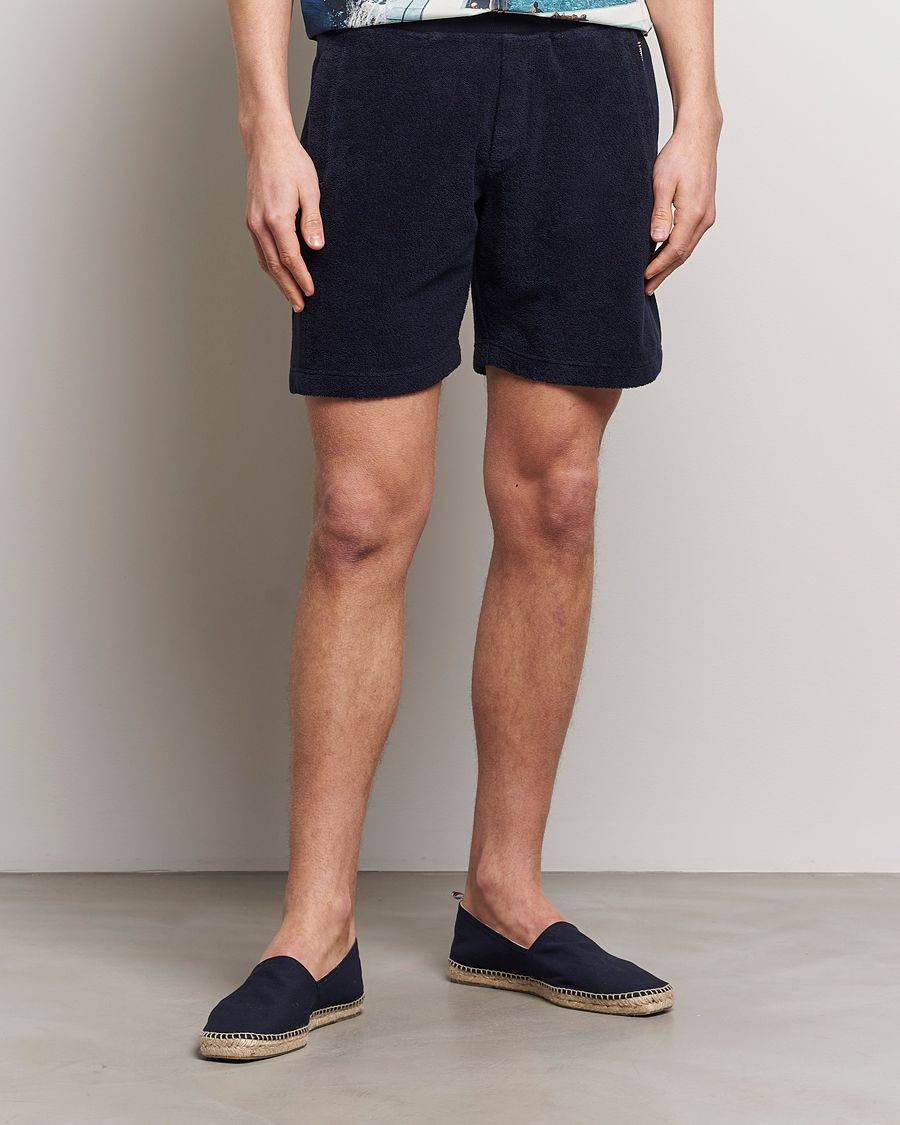 Hombres | Pantalones cortos de chándal | Orlebar Brown | Afador Mix Texture Towelling Shorts Night Iris