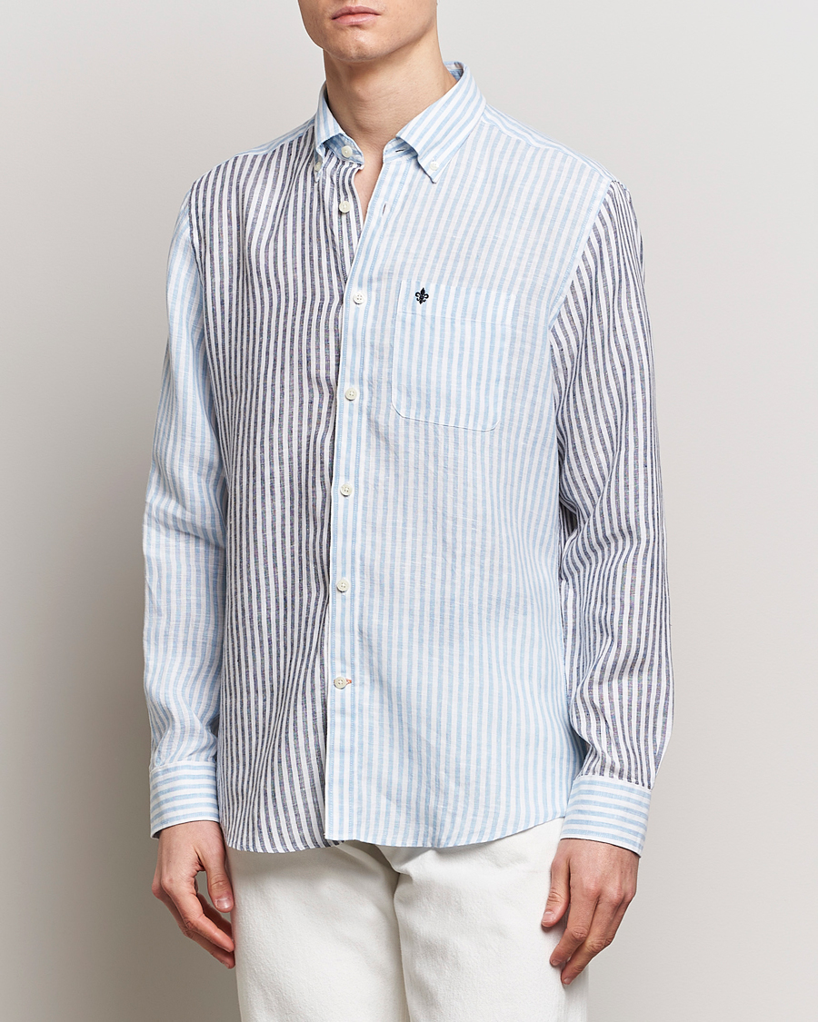 Hombres | Camisas de lino | Morris | Douglas Linen Mix Shirt Blue