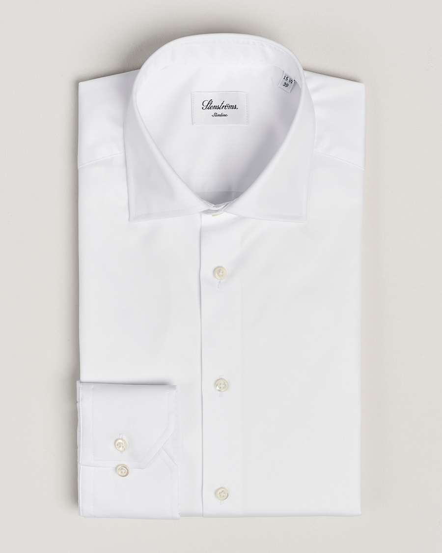 Hombres | Camisas | Stenströms | Slimline Cotton Twill Cut Away Shirt White