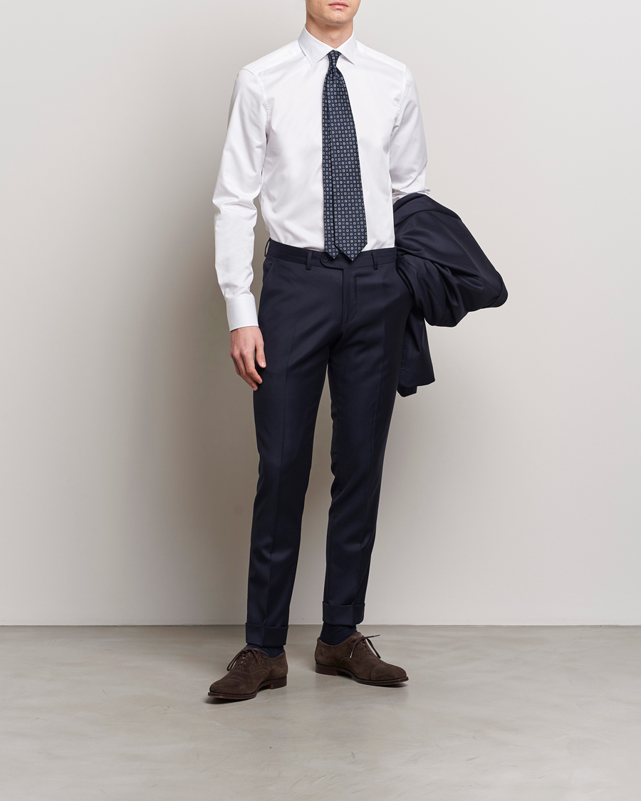 Hombres | Camisas | Stenströms | Slimline Cotton Twill Cut Away Shirt White