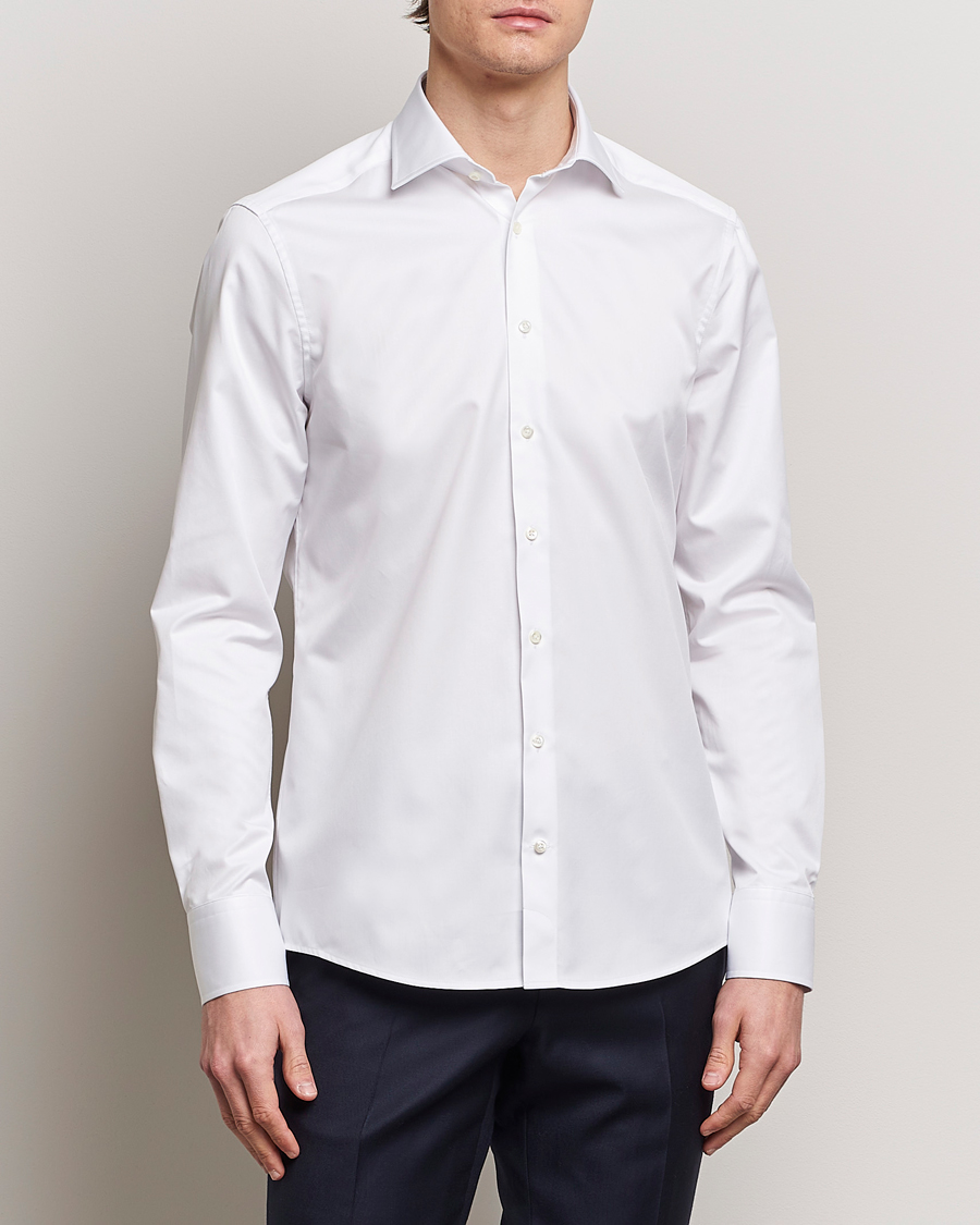 Hombres | Camisas | Stenströms | Slimline Cotton Twill Cut Away Shirt White