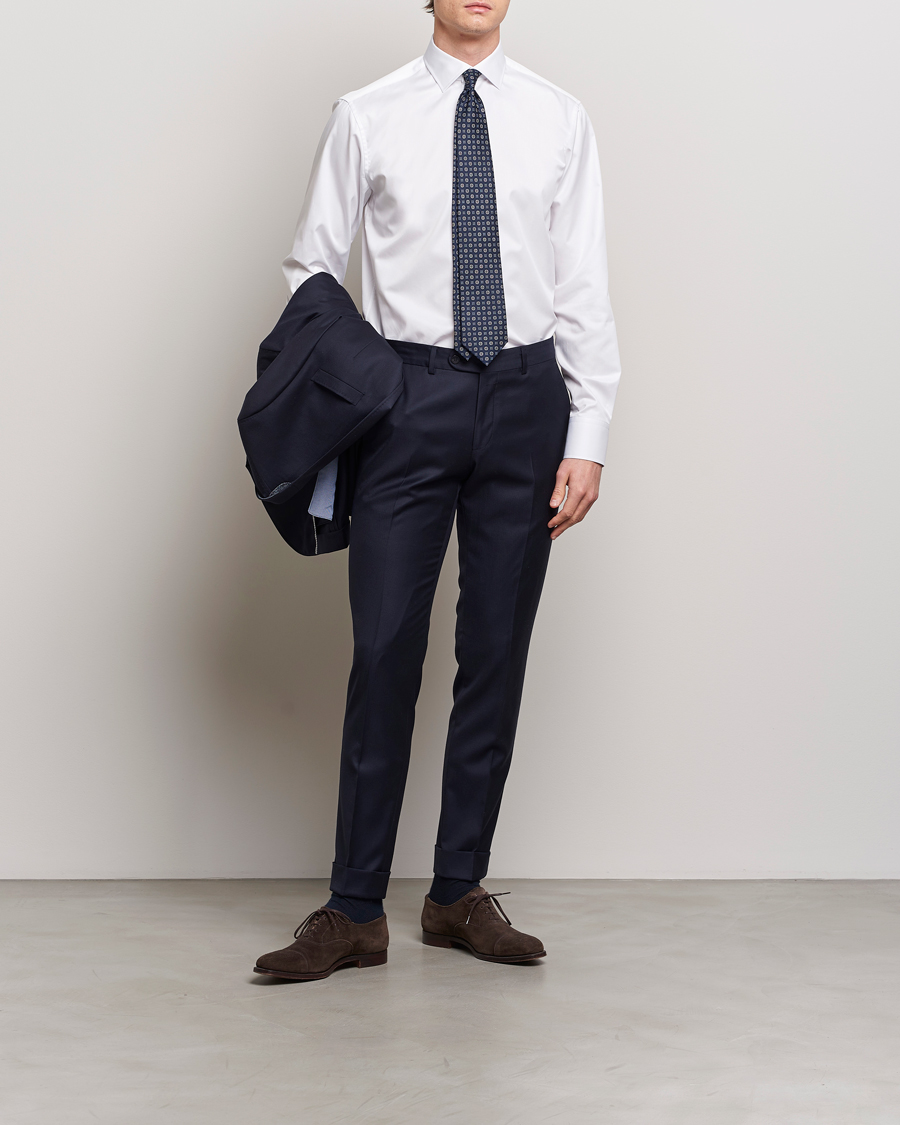 Hombres | Camisas | Stenströms | Fitted Body Cotton Twill Cut Away Shirt White