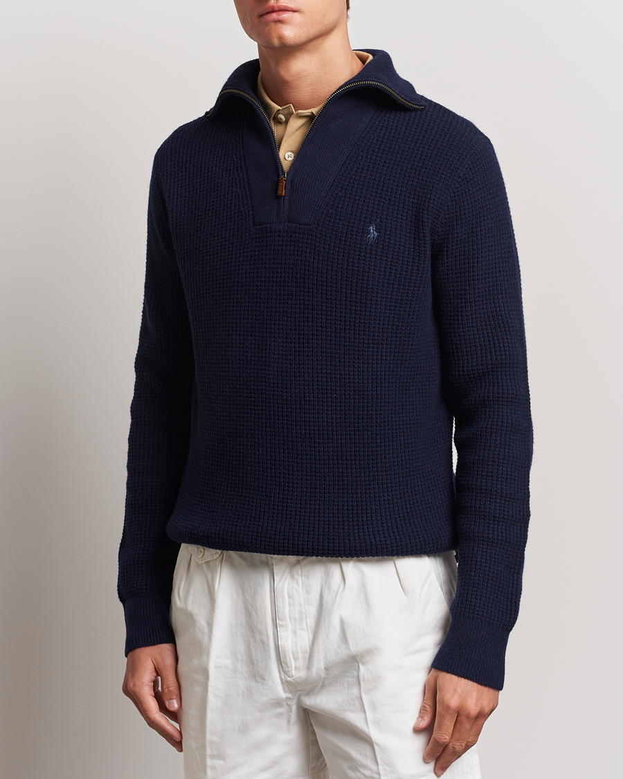 Hombres |  | Polo Ralph Lauren | Cotton/Wool Knitted Half Zip Hunter Navy