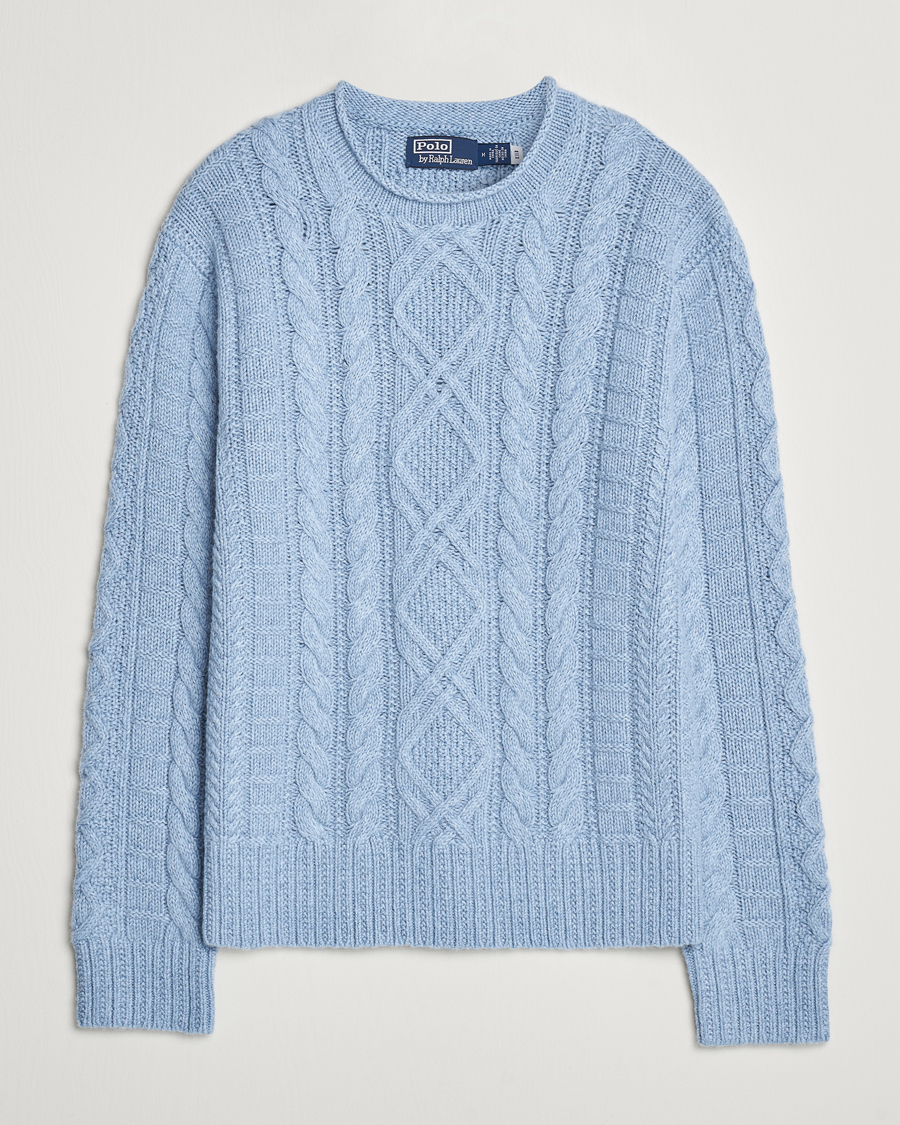 Hombres | Jerséis y prendas de punto | Polo Ralph Lauren | Cotton Aran Knitted Sweater Light Chambray Heather
