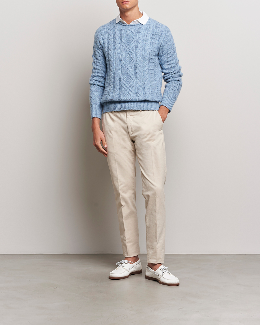 Hombres | Jerséis y prendas de punto | Polo Ralph Lauren | Cotton Aran Knitted Sweater Light Chambray Heather