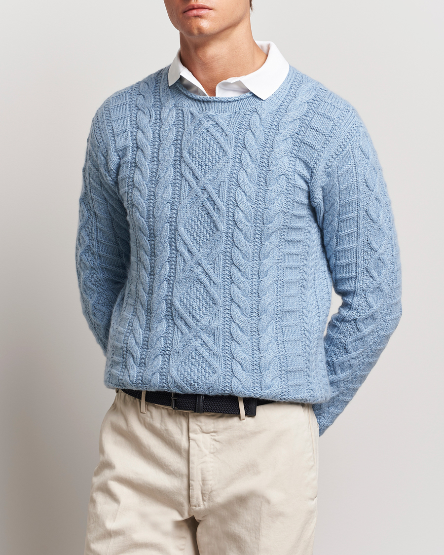 Hombres | Novedades | Polo Ralph Lauren | Cotton Aran Knitted Sweater Light Chambray Heather
