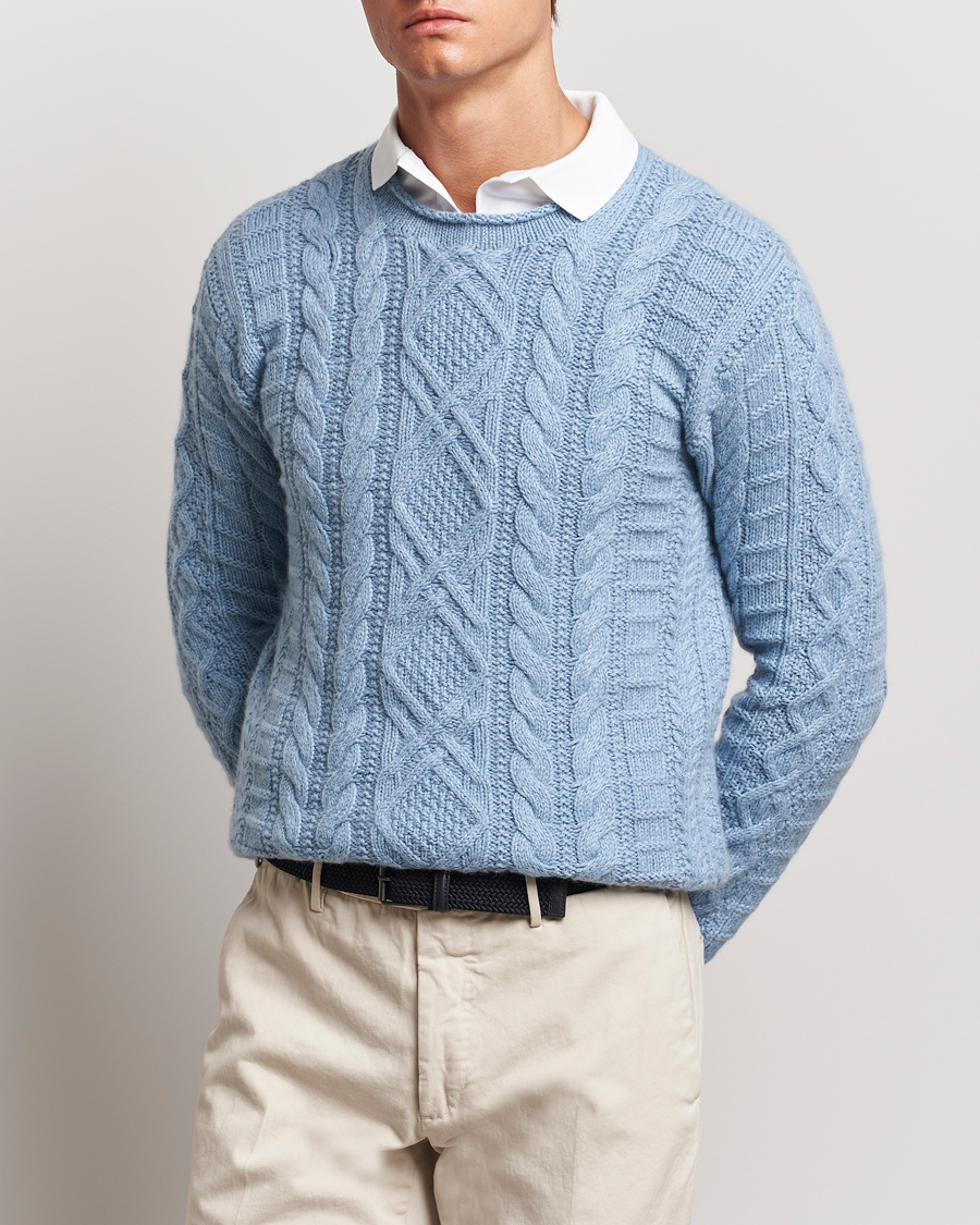 Hombres | Jerséis y prendas de punto | Polo Ralph Lauren | Cotton Aran Knitted Sweater Light Chambray Heather