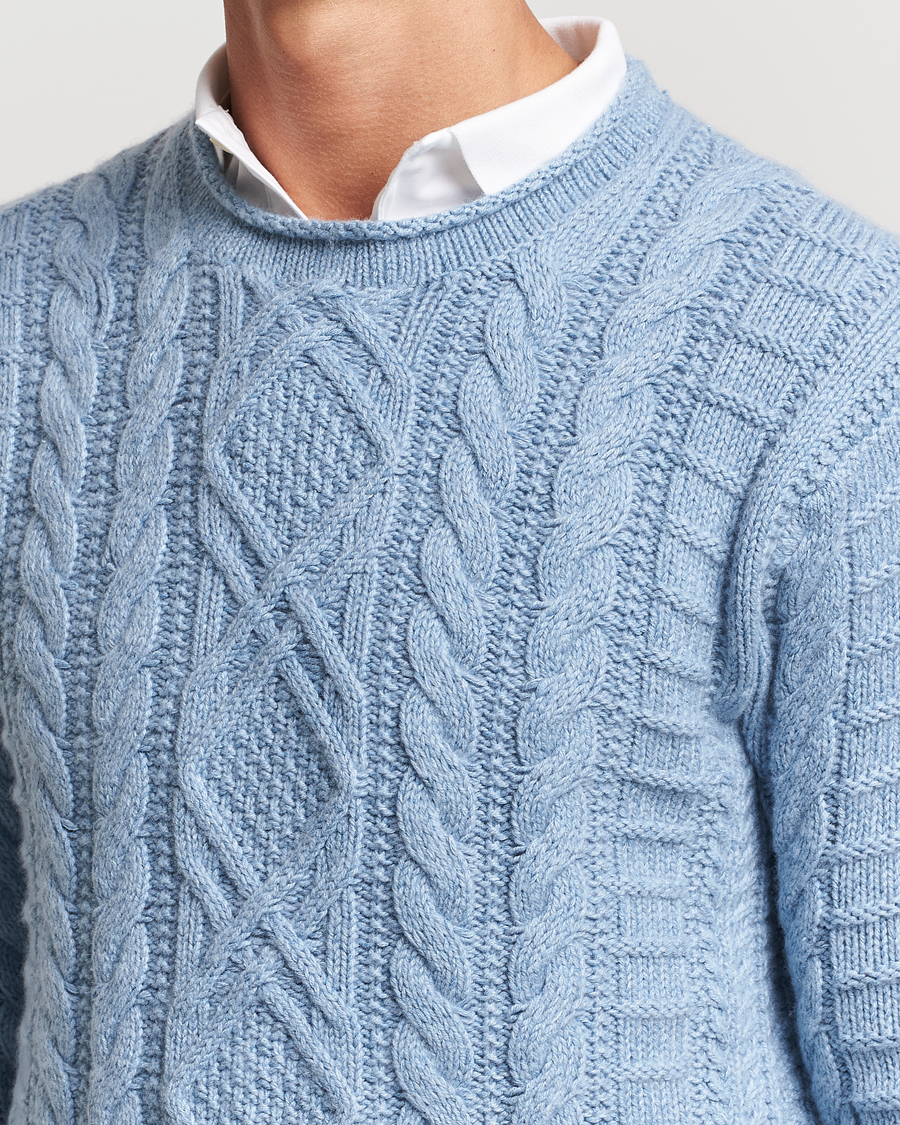 Hombres | Jerséis y prendas de punto | Polo Ralph Lauren | Cotton Aran Knitted Sweater Light Chambray Heather