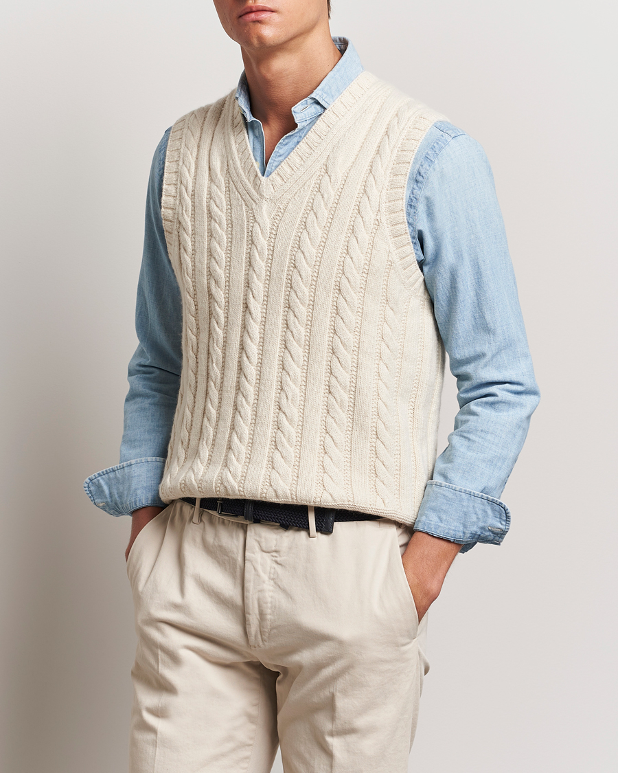 Hombres | Jerséis y prendas de punto | Polo Ralph Lauren | Cotton Aran Knitted Vest Cream