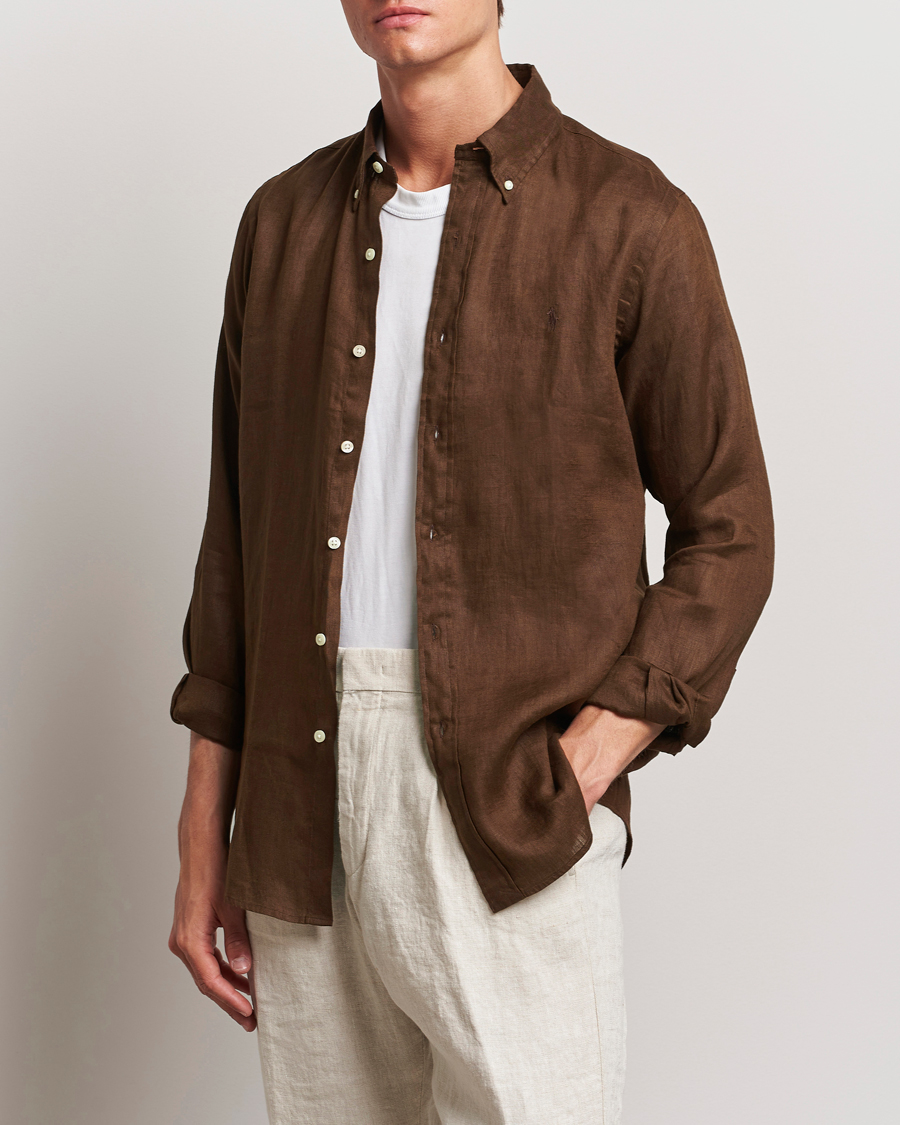 Hombres | Novedades | Polo Ralph Lauren | Custom Fit Linen Button Down Chocolate Mousse