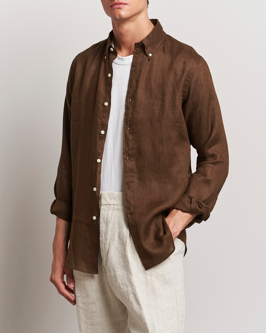 Hombres | Camisas | Polo Ralph Lauren | Custom Fit Linen Button Down Chocolate Mousse