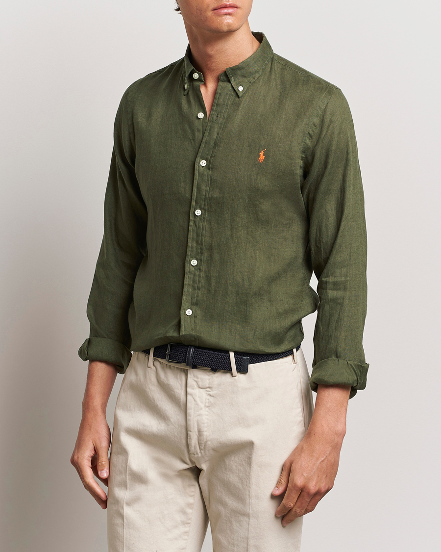 Hombres |  | Polo Ralph Lauren | Slim Fit Linen Button Down Shirt Thermal Green
