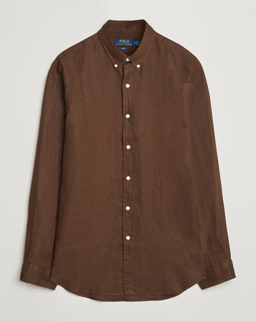 Hombres | Camisas | Polo Ralph Lauren | Slim Fit Linen Button Down Shirt Chocolate Mousse