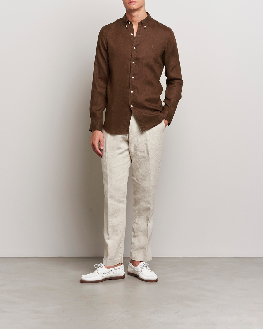 Hombres | Camisas | Polo Ralph Lauren | Slim Fit Linen Button Down Shirt Chocolate Mousse