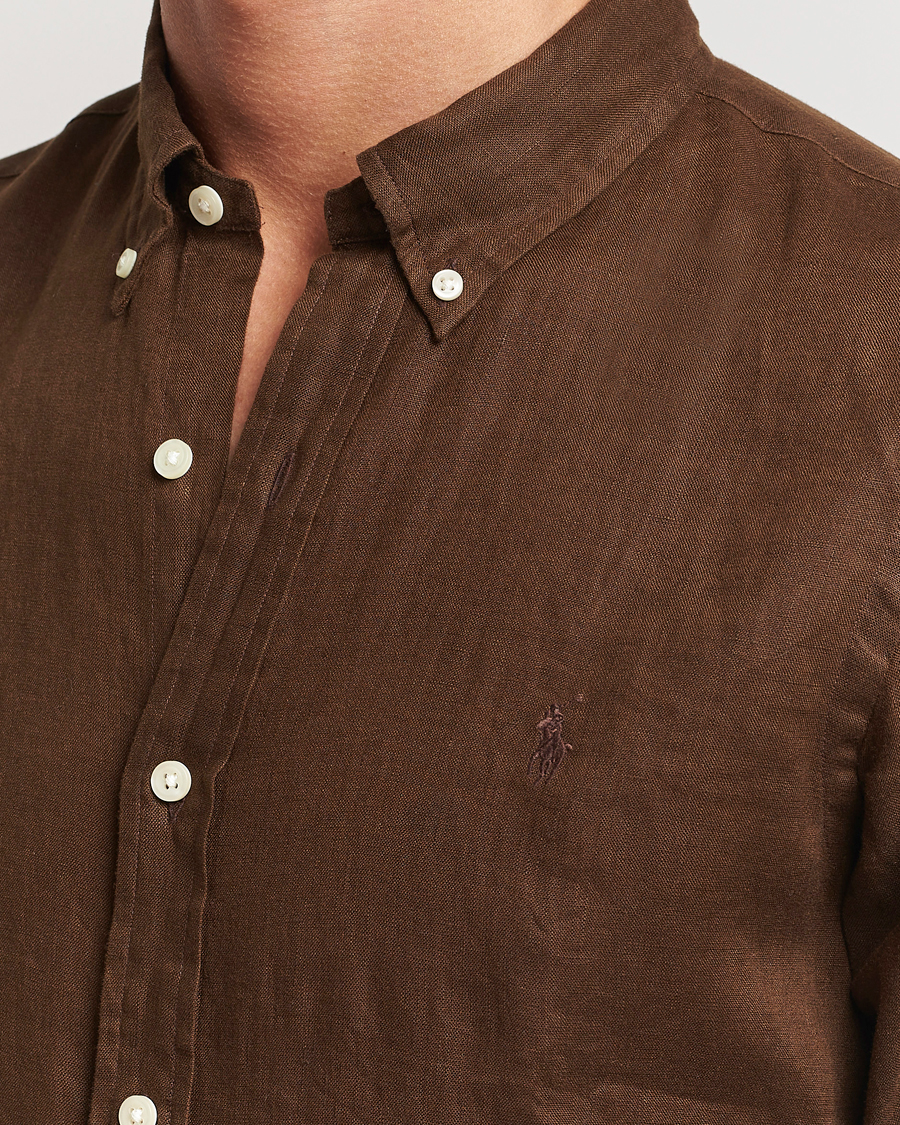 Hombres | Camisas | Polo Ralph Lauren | Slim Fit Linen Button Down Shirt Chocolate Mousse