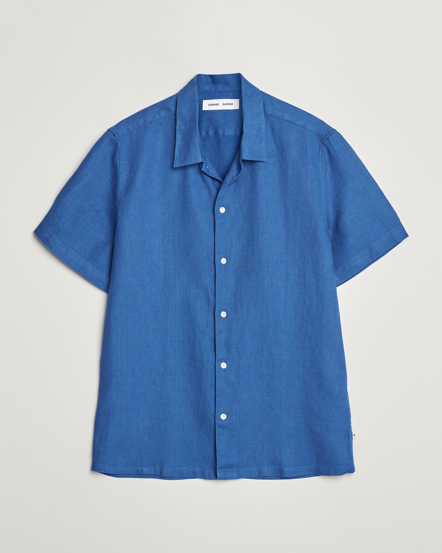 Hombres | Camisas | Samsøe Samsøe | Saavan Linen Short Sleeve Shirt Déja Vu Blue