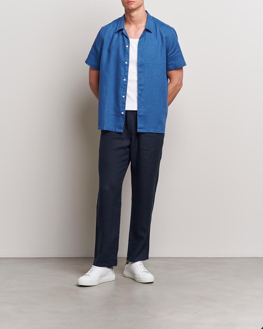 Hombres | Camisas | Samsøe Samsøe | Saavan Linen Short Sleeve Shirt Déja Vu Blue