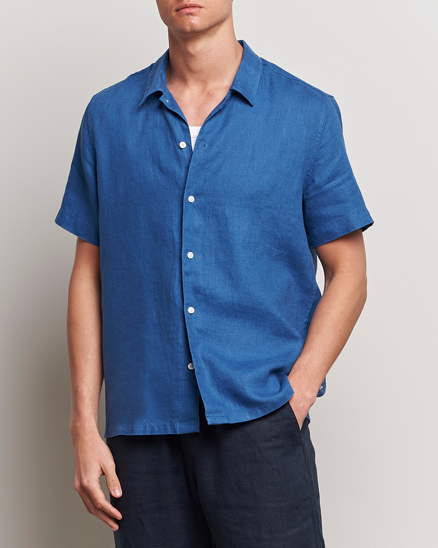 Hombres | Novedades | Samsøe Samsøe | Saavan Linen Short Sleeve Shirt Déja Vu Blue